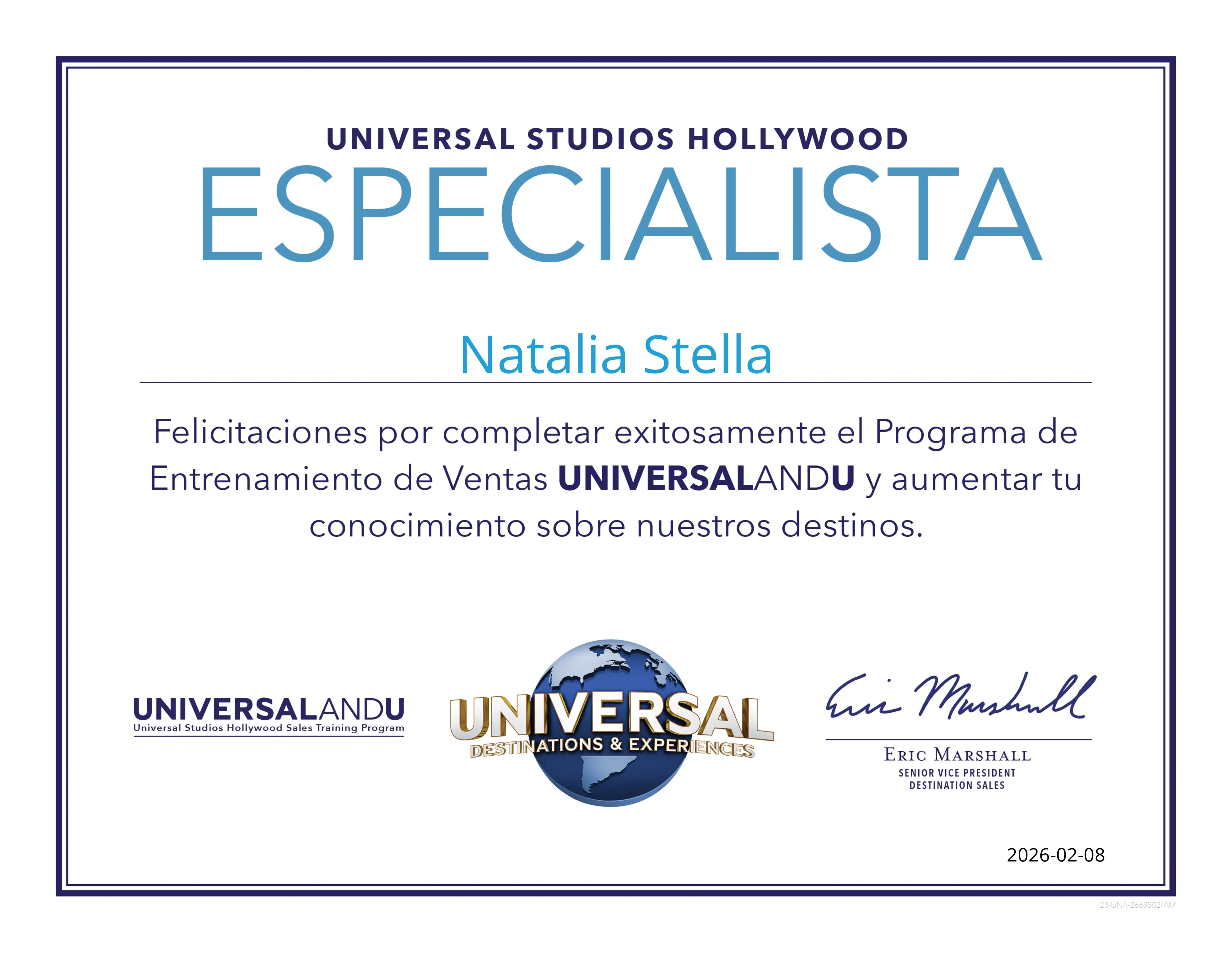 Universal Studios Hollywood Certification